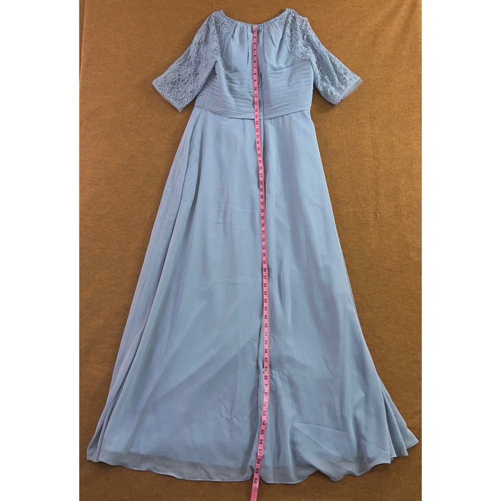Azazie Womens 16 Dusty Blue Barrymore Lace Sleeve Chiffon Maxi Dress NWT - Picture 10 of 12